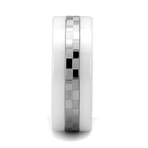 TK2403 - High polished (no plating) Stainless Steel Ring with Ceramic  in White