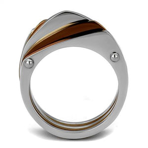 TK2404 - Two Tone IP Light Brown (IP Light coffee) Stainless Steel Ring with No Stone