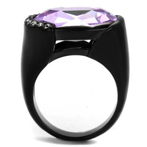 TK2485 - IP Black(Ion Plating) Stainless Steel Ring with Top Grade Crystal  in Violet