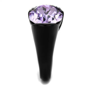 TK2485 - IP Black(Ion Plating) Stainless Steel Ring with Top Grade Crystal  in Violet