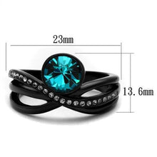 Load image into Gallery viewer, TK2488 - IP Black(Ion Plating) Stainless Steel Ring with Top Grade Crystal  in Blue Zircon