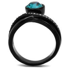 Load image into Gallery viewer, TK2488 - IP Black(Ion Plating) Stainless Steel Ring with Top Grade Crystal  in Blue Zircon