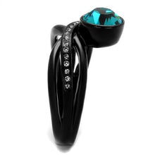 Load image into Gallery viewer, TK2488 - IP Black(Ion Plating) Stainless Steel Ring with Top Grade Crystal  in Blue Zircon