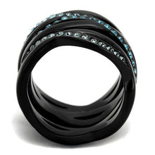 Load image into Gallery viewer, TK2492 - IP Black(Ion Plating) Stainless Steel Ring with Top Grade Crystal  in Sea Blue