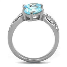 Load image into Gallery viewer, TK2501 - High polished (no plating) Stainless Steel Ring with AAA Grade CZ  in Sea Blue