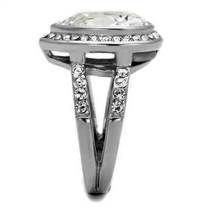 TK2504 - High polished (no plating) Stainless Steel Ring with Top Grade Crystal  in Clear