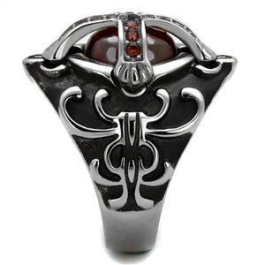 TK2507 - High polished (no plating) Stainless Steel Ring with AAA Grade CZ  in Garnet