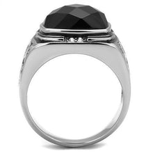 Load image into Gallery viewer, TK2514 - High polished (no plating) Stainless Steel Ring with Synthetic Onyx in Jet