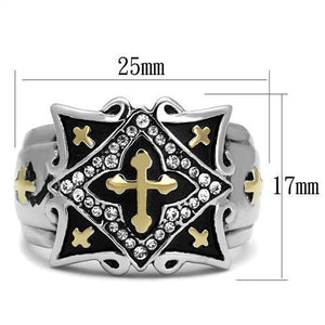 TK2517 - Two-Tone IP Gold (Ion Plating) Stainless Steel Ring with Top Grade Crystal  in Clear