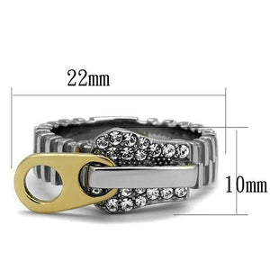 TK2520 - Two-Tone IP Gold (Ion Plating) Stainless Steel Ring with Top Grade Crystal  in Clear