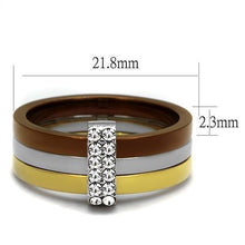 Load image into Gallery viewer, TK2600 - Three Tone (IP Gold &amp; IP Light coffee &amp; High Polished) Stainless Steel Ring with Top Grade Crystal  in Clear