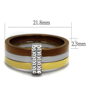 TK2600 - Three Tone (IP Gold & IP Light coffee & High Polished) Stainless Steel Ring with Top Grade Crystal  in Clear