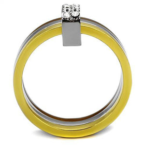 TK2600 - Three Tone (IP Gold & IP Light coffee & High Polished) Stainless Steel Ring with Top Grade Crystal  in Clear