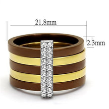 Load image into Gallery viewer, TK2601 - Three Tone (IP Gold &amp; IP Light coffee &amp; High Polished) Stainless Steel Ring with Top Grade Crystal  in Clear