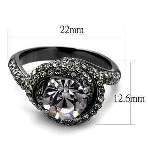 TK2604 - IP Light Black  (IP Gun) Stainless Steel Ring with Top Grade Crystal  in Light Amethyst