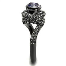 Load image into Gallery viewer, TK2604 - IP Light Black  (IP Gun) Stainless Steel Ring with Top Grade Crystal  in Light Amethyst