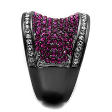 Load image into Gallery viewer, TK2606 - IP Light Black  (IP Gun) Stainless Steel Ring with Top Grade Crystal  in Amethyst