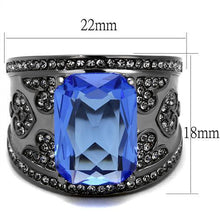 Load image into Gallery viewer, TK2607 - IP Light Black  (IP Gun) Stainless Steel Ring with Top Grade Crystal  in Sapphire