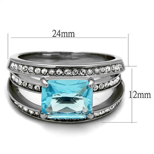 TK2608 - No Plating Stainless Steel Ring with Synthetic Synthetic Glass in Sea Blue