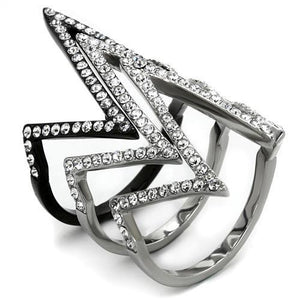 TK2619 - Two-Tone IP Black (Ion Plating) Stainless Steel Ring with Top Grade Crystal  in Clear