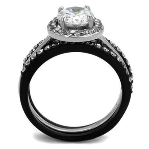 TK2620 - Two-Tone IP Black (Ion Plating) Stainless Steel Ring with AAA Grade CZ  in Clear