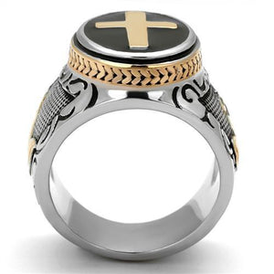 TK2623 - Two-Tone IP Rose Gold Stainless Steel Ring with Epoxy  in Jet