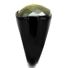 Load image into Gallery viewer, TK2639 - IP Black(Ion Plating) Stainless Steel Ring with AAA Grade CZ  in Olivine color