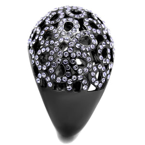 TK2642 - IP Light Black  (IP Gun) Stainless Steel Ring with Top Grade Crystal  in Tanzanite