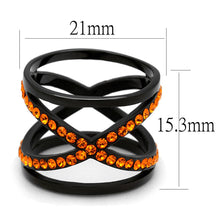 Load image into Gallery viewer, TK2645 - IP Black(Ion Plating) Stainless Steel Ring with Top Grade Crystal  in Orange