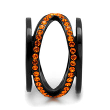 Load image into Gallery viewer, TK2645 - IP Black(Ion Plating) Stainless Steel Ring with Top Grade Crystal  in Orange