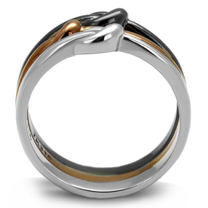 TK2648 - Three Tone (IP Light Coffee & IP Light Black & High Polished) Stainless Steel Ring with No Stone