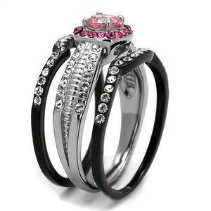 TK2651 - Two-Tone IP Black (Ion Plating) Stainless Steel Ring with AAA Grade CZ  in Light Rose