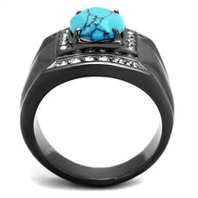 Load image into Gallery viewer, TK2662 - IP Light Black  (IP Gun) Stainless Steel Ring with Synthetic Turquoise in Sea Blue