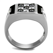 Load image into Gallery viewer, TK2663 - High polished (no plating) Stainless Steel Ring with AAA Grade CZ  in Jet