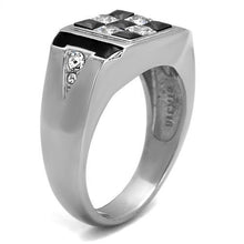 Load image into Gallery viewer, TK2663 - High polished (no plating) Stainless Steel Ring with AAA Grade CZ  in Jet