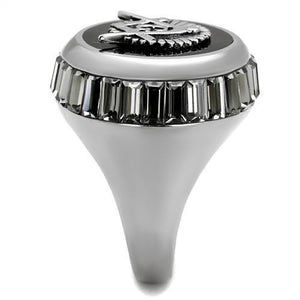 TK2666 - High polished (no plating) Stainless Steel Ring with Top Grade Crystal  in Jet