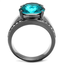 Load image into Gallery viewer, TK2678 - IP Light Black  (IP Gun) Stainless Steel Ring with Top Grade Crystal  in Blue Zircon