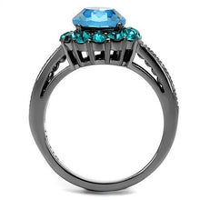 Load image into Gallery viewer, TK2716 - IP Light Black  (IP Gun) Stainless Steel Ring with Top Grade Crystal  in Sea Blue