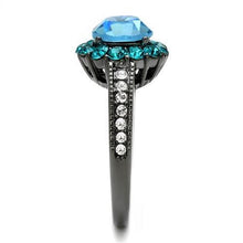 Load image into Gallery viewer, TK2716 - IP Light Black  (IP Gun) Stainless Steel Ring with Top Grade Crystal  in Sea Blue