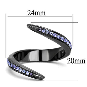 TK2732 - IP Light Black  (IP Gun) Stainless Steel Ring with Top Grade Crystal  in Tanzanite