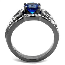 Load image into Gallery viewer, TK2740 - IP Light Black  (IP Gun) Stainless Steel Ring with Synthetic Spinel in London Blue