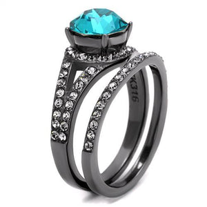 TK2744 - IP Light Black  (IP Gun) Stainless Steel Ring with Top Grade Crystal  in Blue Zircon