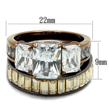 Load image into Gallery viewer, TK2747 - IP Light Black &amp; IP Light coffee Stainless Steel Ring with AAA Grade CZ  in Clear