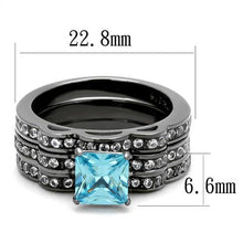 Load image into Gallery viewer, TK2748 - IP Light Black  (IP Gun) Stainless Steel Ring with AAA Grade CZ  in Sea Blue