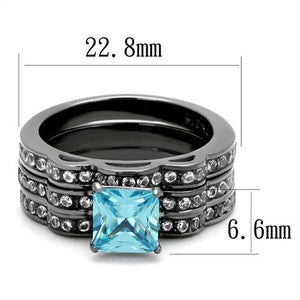 TK2748 - IP Light Black  (IP Gun) Stainless Steel Ring with AAA Grade CZ  in Sea Blue