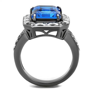 TK2758 - IP Light Black  (IP Gun) Stainless Steel Ring with Top Grade Crystal  in Capri Blue