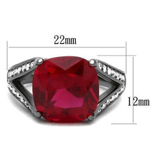 Load image into Gallery viewer, TK2760 - IP Light Black  (IP Gun) Stainless Steel Ring with Synthetic Corundum in Ruby