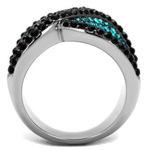 Load image into Gallery viewer, TK2764 - Two-Tone IP Black Stainless Steel Ring with Top Grade Crystal  in Blue Zircon