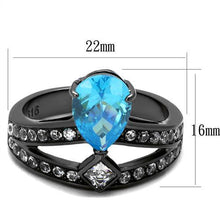 Load image into Gallery viewer, TK2775 - IP Light Black  (IP Gun) Stainless Steel Ring with AAA Grade CZ  in Sea Blue