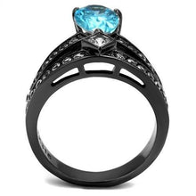 Load image into Gallery viewer, TK2775 - IP Light Black  (IP Gun) Stainless Steel Ring with AAA Grade CZ  in Sea Blue